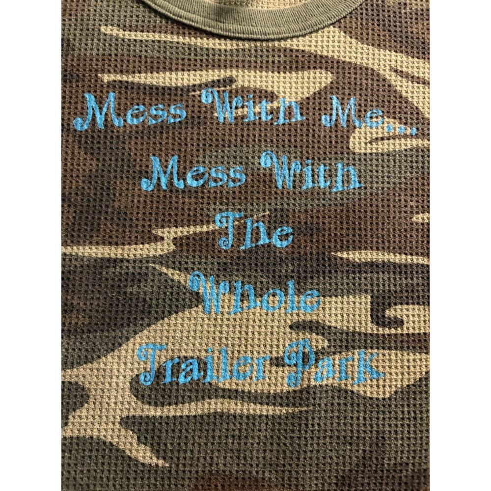 Camo Thermal Shirt Mens S Waffle Knit Long Sleeve Graphic Trailer Park - Picture 4 of 6